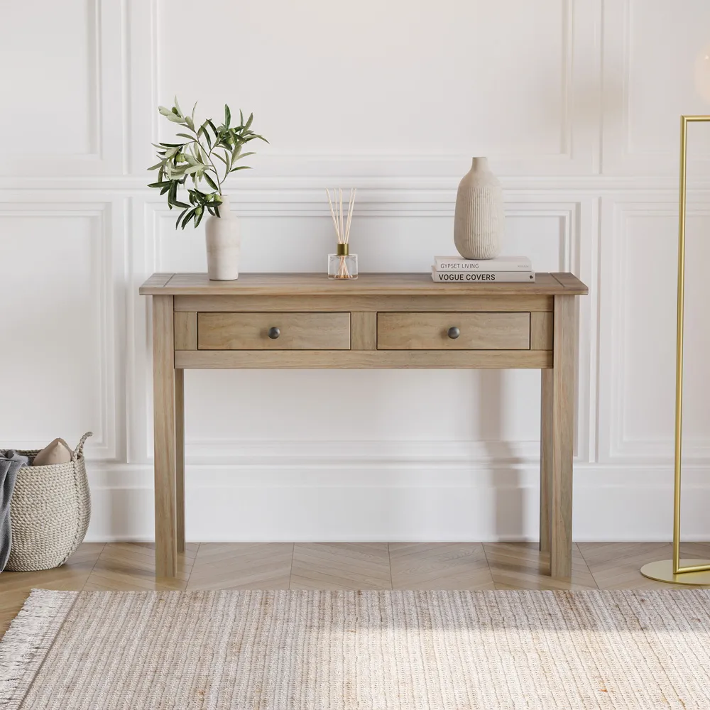 Home Panama 2 Drawer Console Table - Brown, Pine