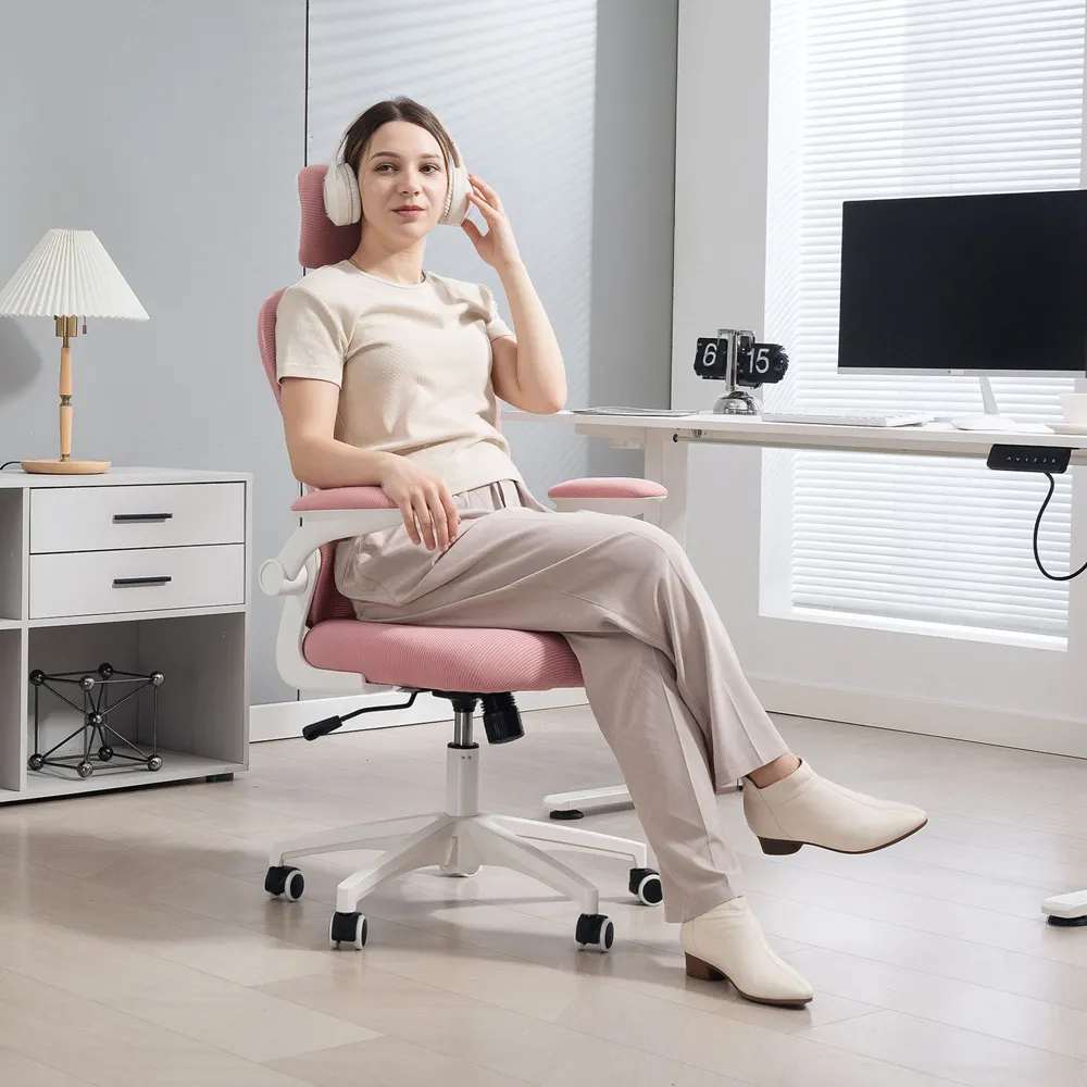 Ergonomic Mesh Office Chair with Headrest - Pink