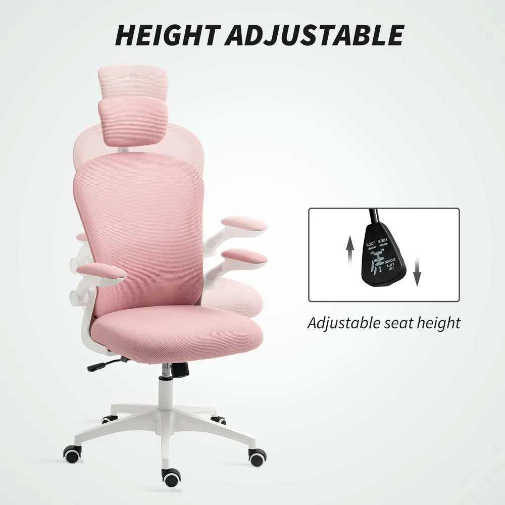 Ergonomic Mesh Office Chair with Headrest - Pink