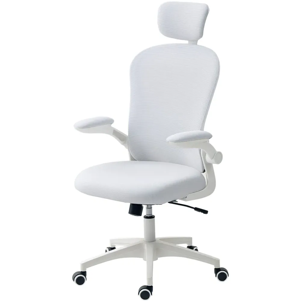 Ergonomic Mesh Office Chair with Headrest - White