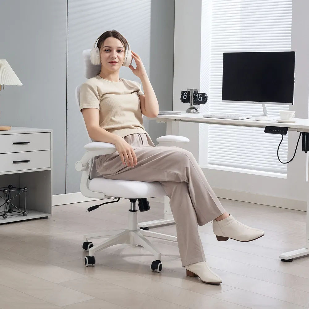 Ergonomic Mesh Office Chair with Headrest - White