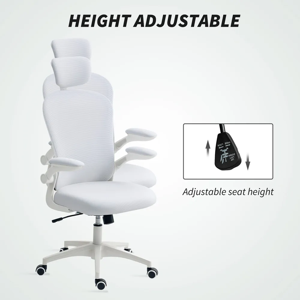 Ergonomic Mesh Office Chair with Headrest - White