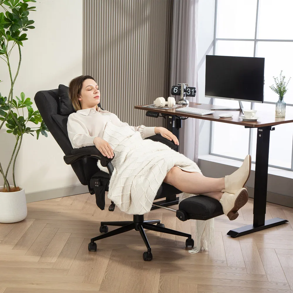 Heated Massage Office Chair with Footrest - Black, Fabric