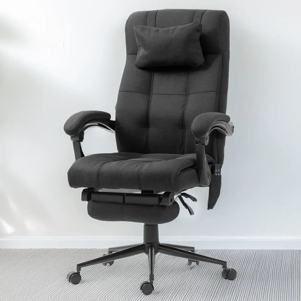 Heated Massage Office Chair with Footrest - Black, Fabric image