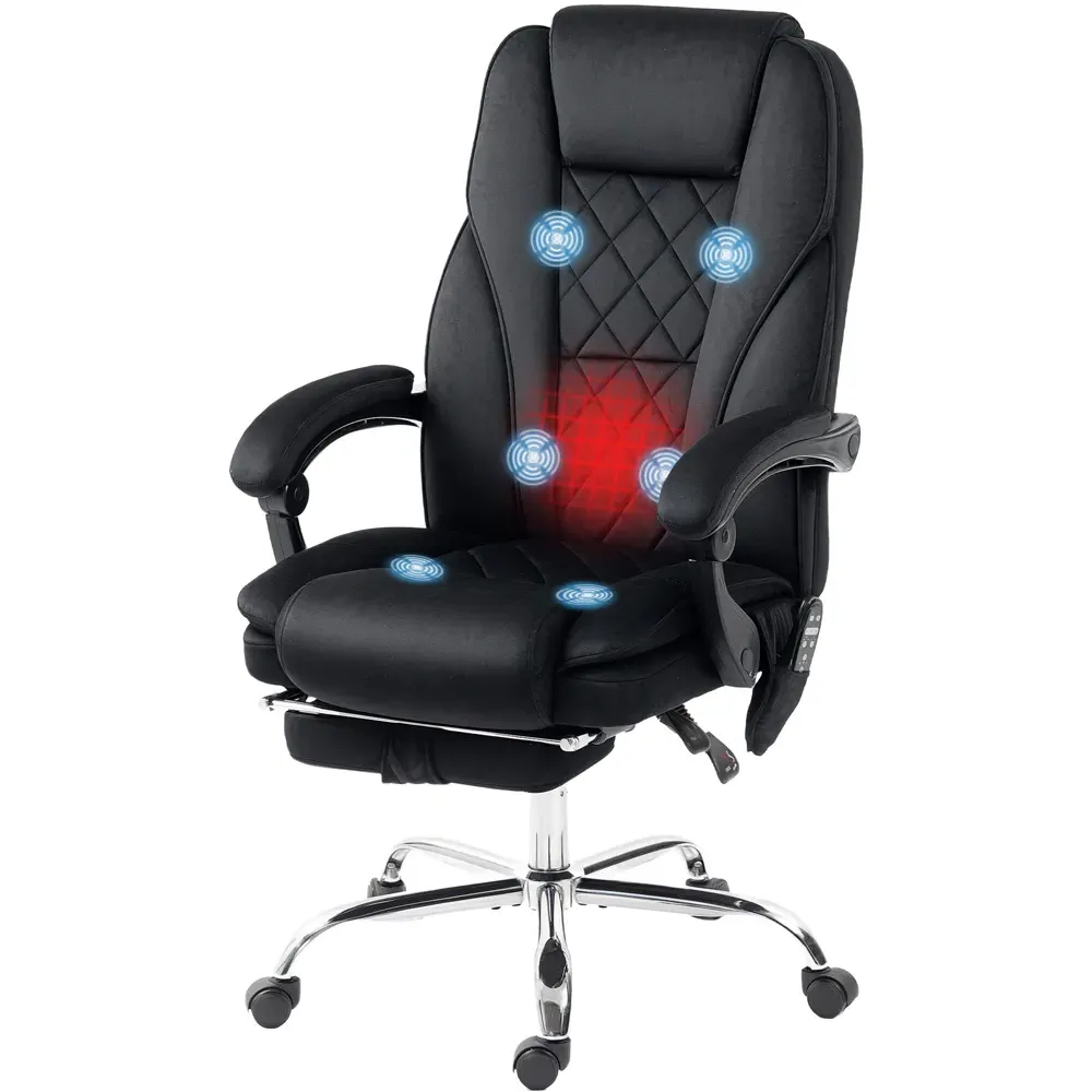 Heated Reclining Massage Office Chair with Footrest - Black
