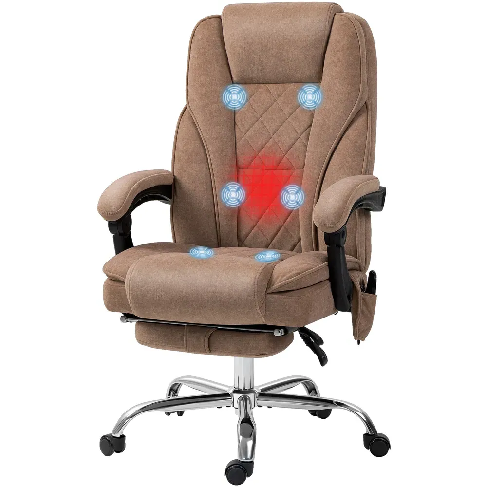 Heated Reclining Massage Office Chair with Footrest - Brown