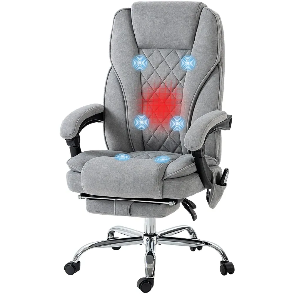 Heated Reclining Massage Office Chair with Footrest - Grey