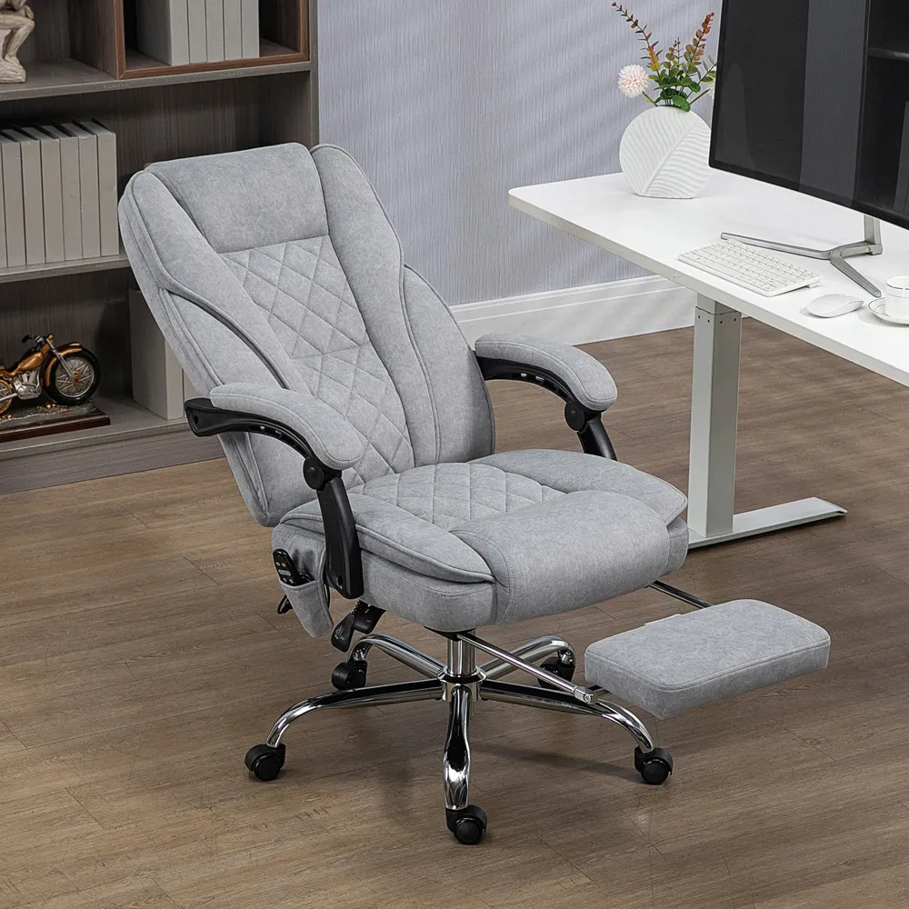 Heated Reclining Massage Office Chair with Footrest - Grey