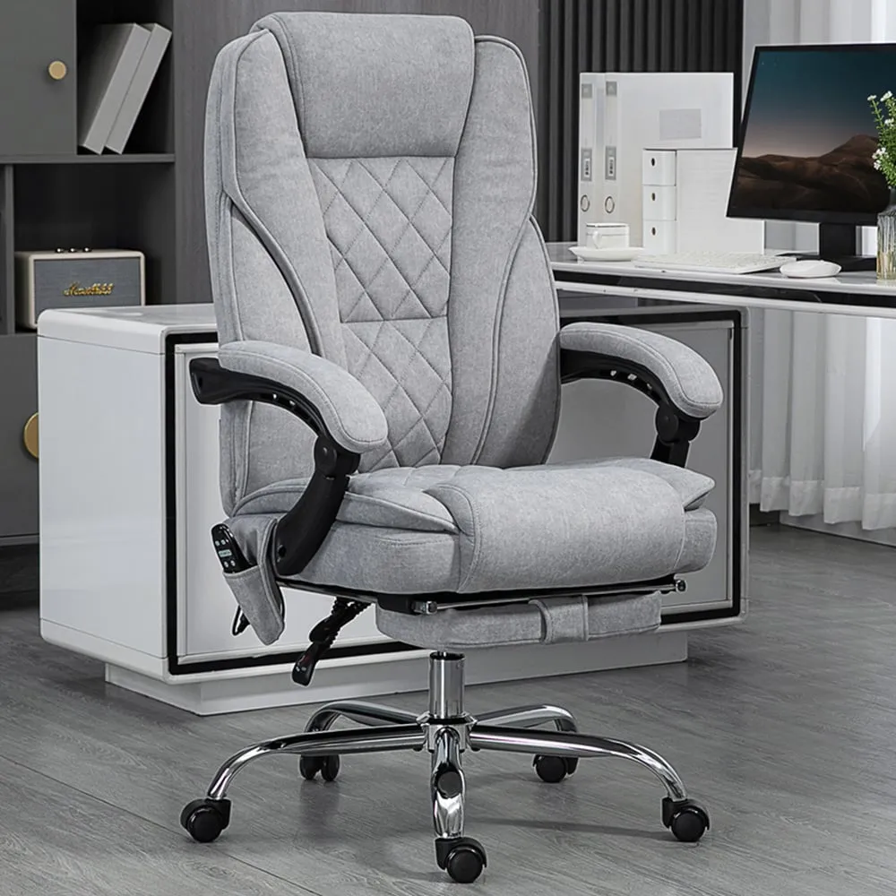 Heated Reclining Massage Office Chair with Footrest - Grey