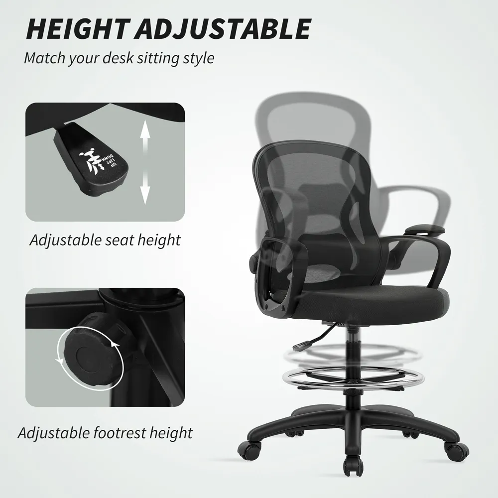 Mesh Office Chair with Footrest and Lumbar Support - Black