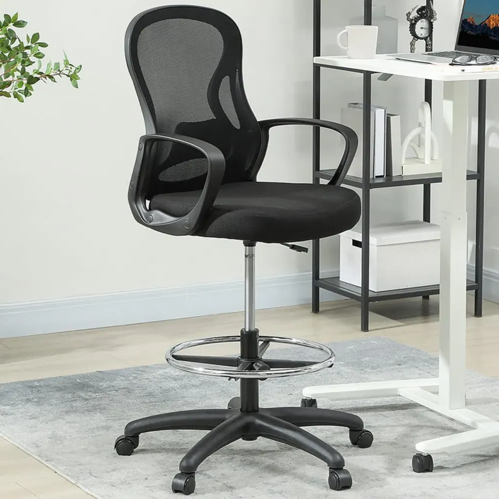 Mesh Office Chair with Footrest and Lumbar Support - Black