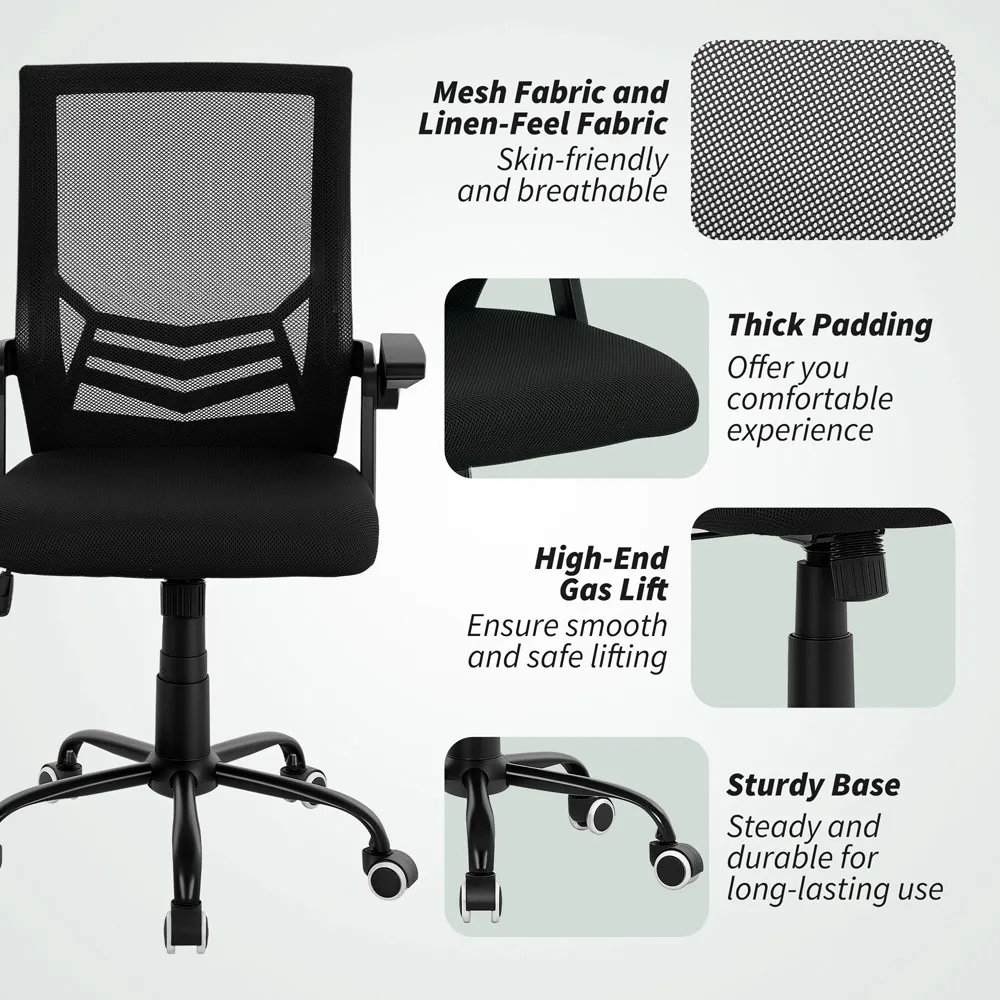 Mesh Swivel Office Chair with Lumbar Support - Black