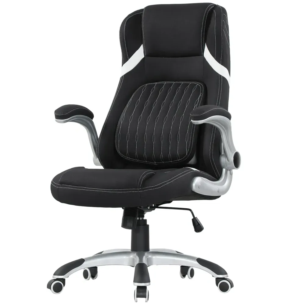 Tiltable Office Chair with Flip-Up Armrests - Black, Fabric
