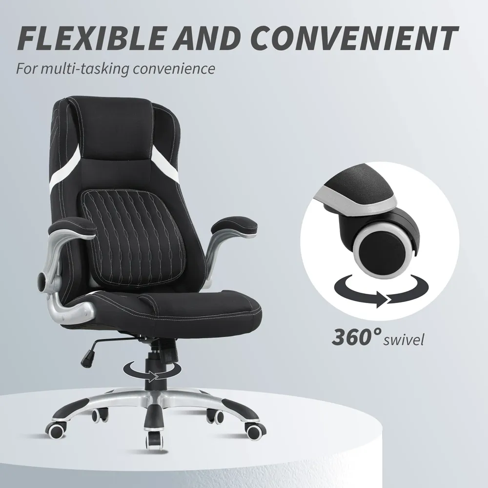 Tiltable Office Chair with Flip-Up Armrests - Black, Fabric