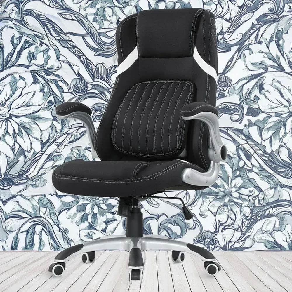 Tiltable Office Chair with Flip-Up Armrests - Black, Fabric image