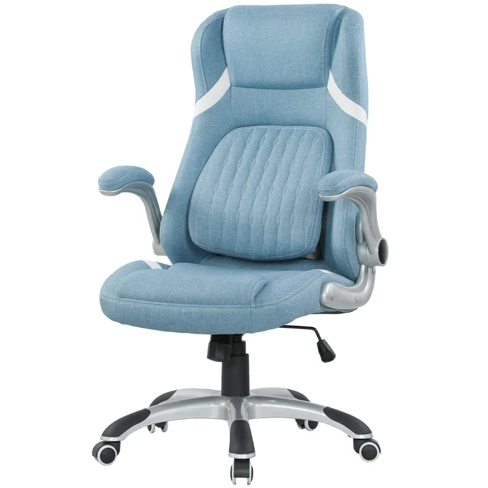 Tiltable Office Chair with Flip-Up Armrests - Blue, Fabric