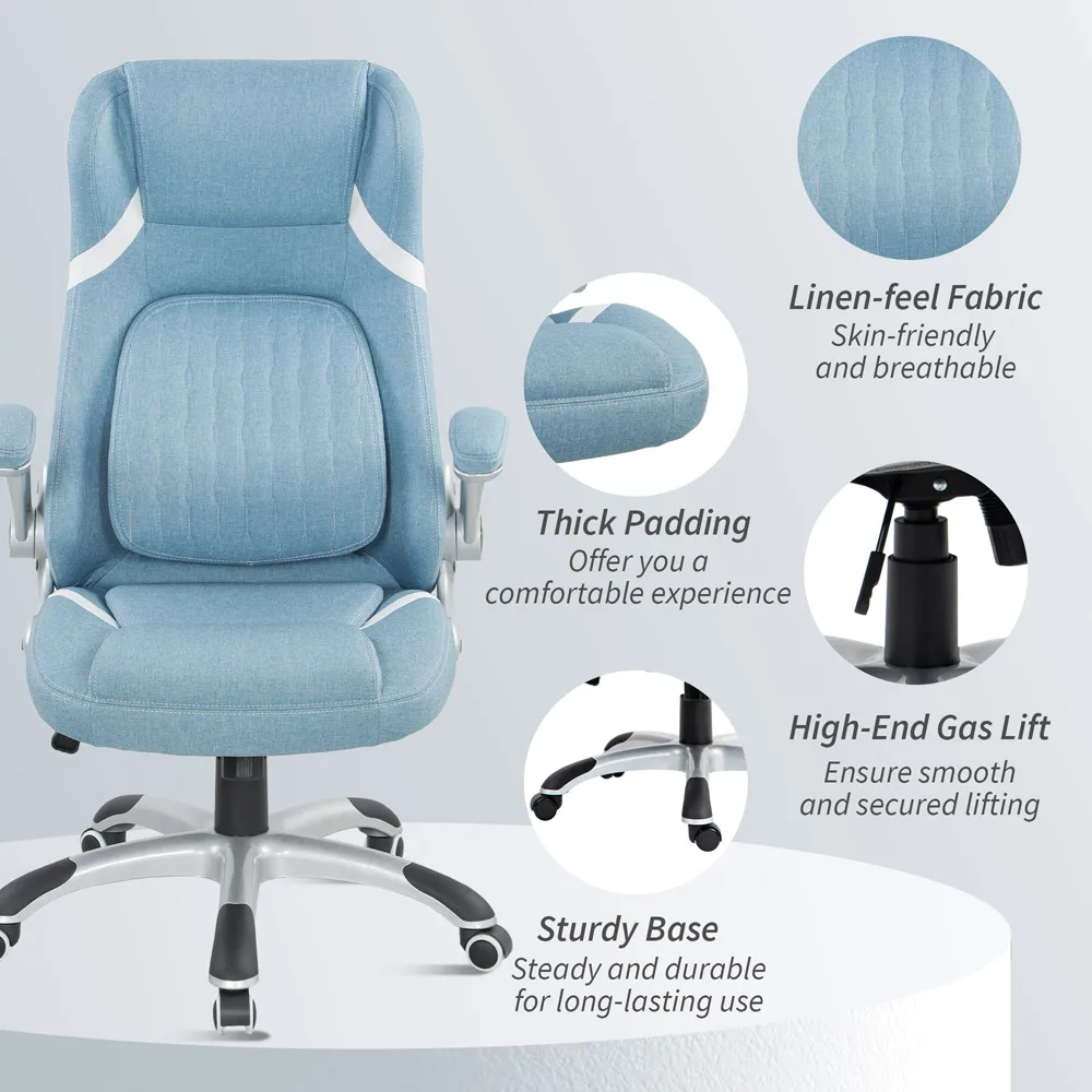 Tiltable Office Chair with Flip-Up Armrests - Blue, Fabric