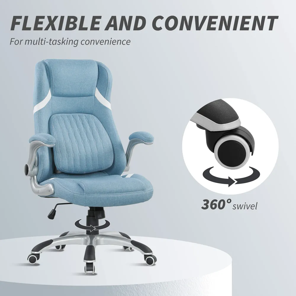 Tiltable Office Chair with Flip-Up Armrests - Blue, Fabric