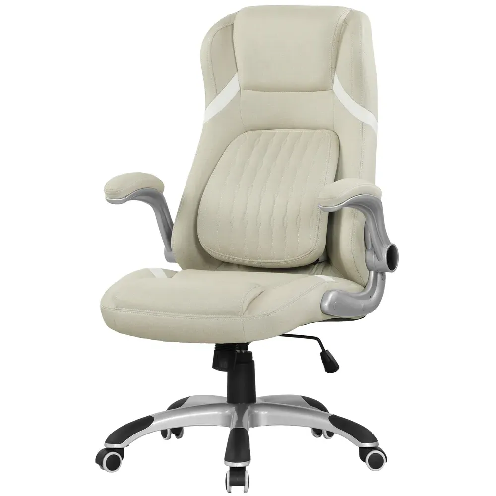 Tiltable Office Chair with Flip-Up Armrests - Silver, Fabric