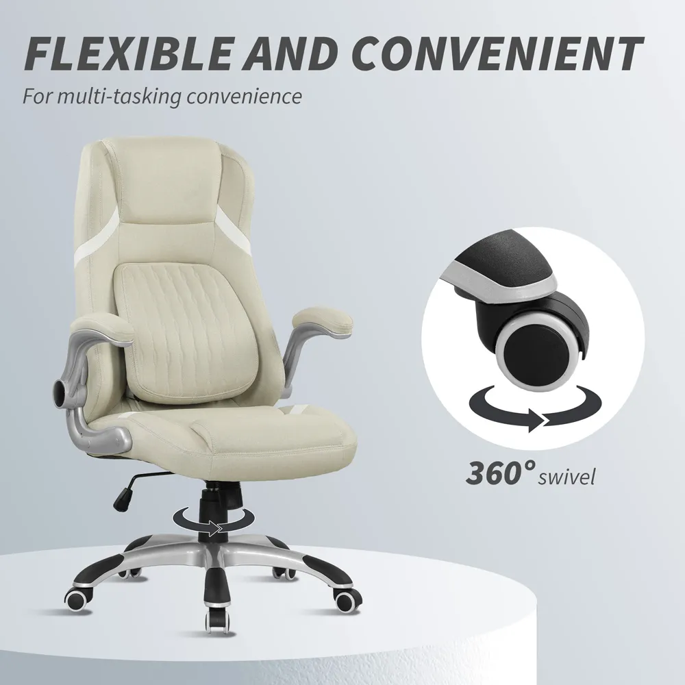 Tiltable Office Chair with Flip-Up Armrests - Silver, Fabric
