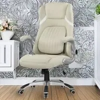 Tiltable Office Chair with Flip-Up Armrests - Silver, Fabric