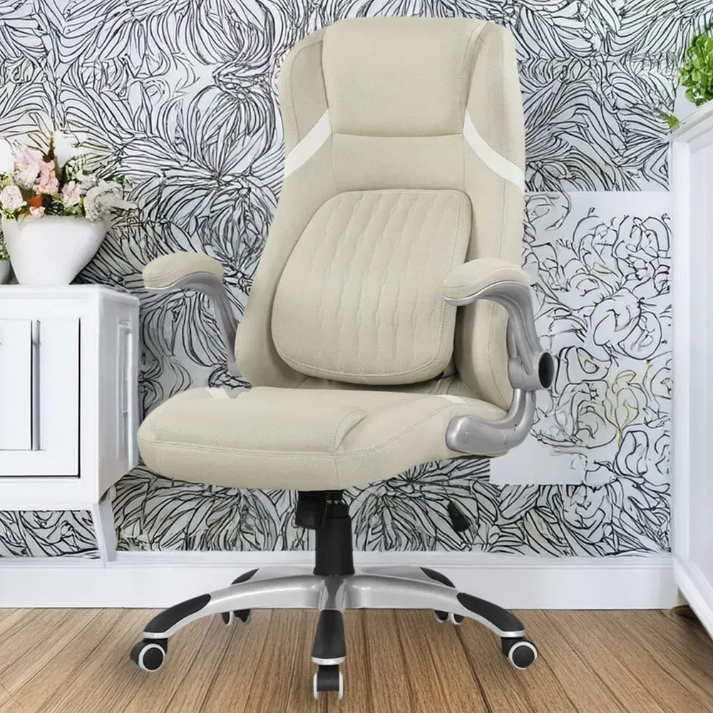 Tiltable Office Chair with Flip-Up Armrests - Silver, Fabric