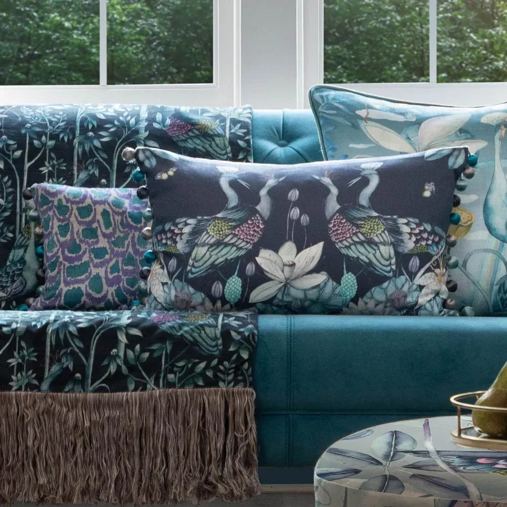 Anahita Midnight Printed Feather Cushion 40x60cm - Blue