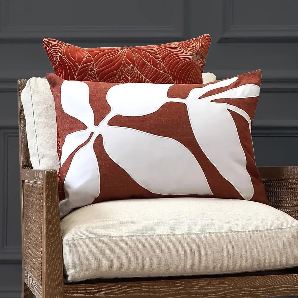 Aspin Rectangular Cushion with Embroidered Design - Orange