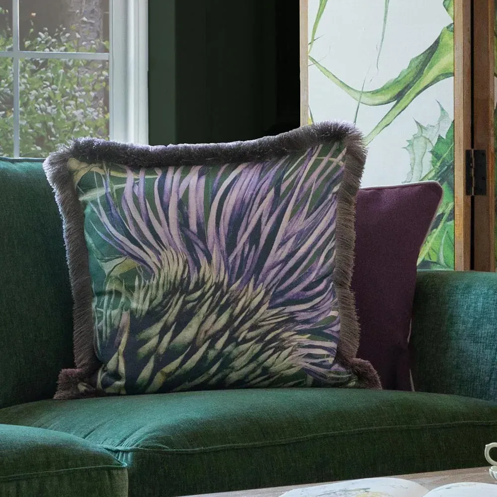 Athorn Fern Printed Feather Cushion 55x55cm - Green