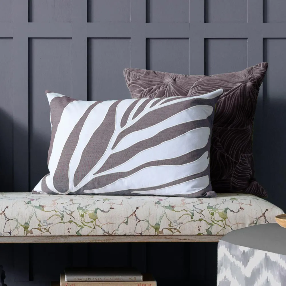 Bamboo Embroidered Feather Cushion - Lavender, Linen