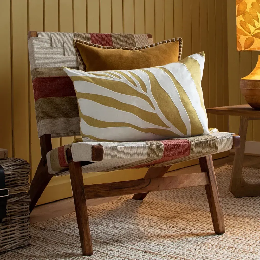 Bamboo Embroidered Feather Cushion - Mustard, Linen