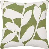 Birch Embroidered Feather Cushion - Green, Linen
