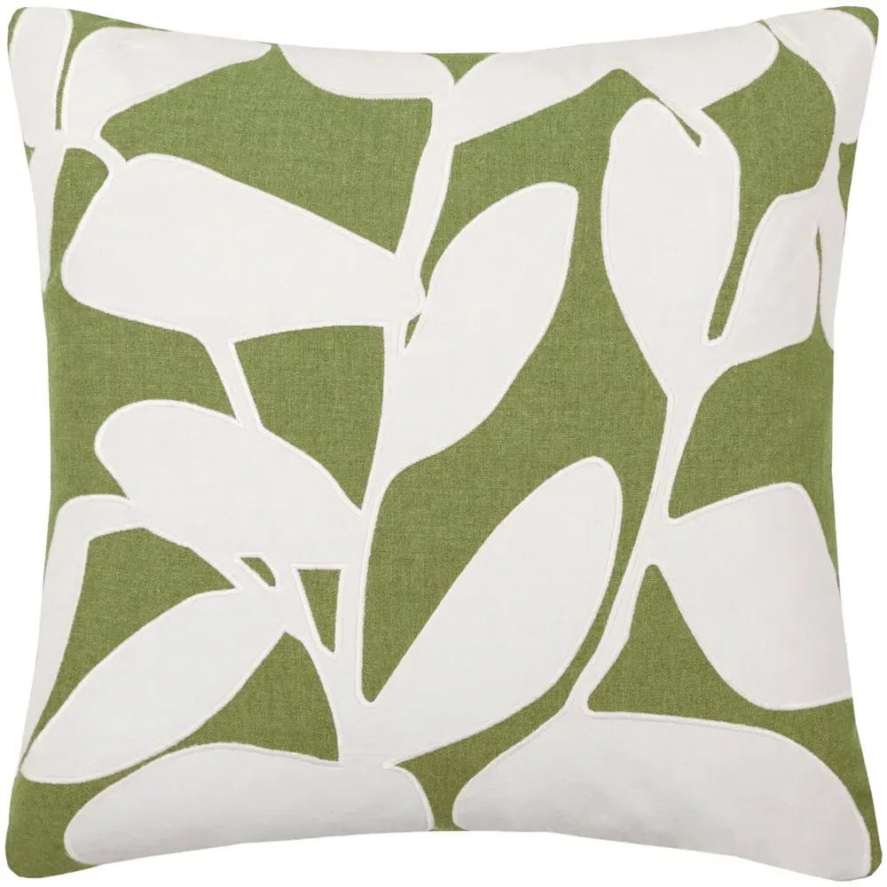 Birch Embroidered Feather Cushion - Green, Linen image