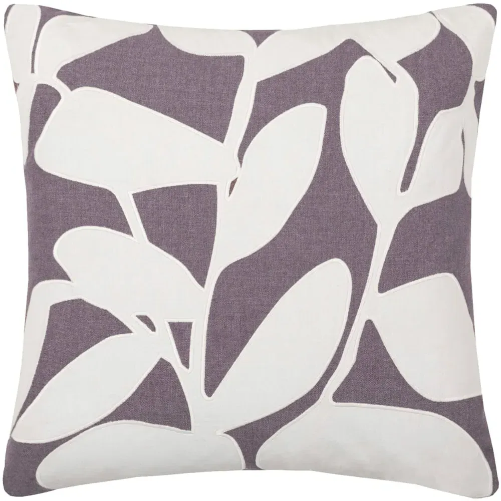 Birch Embroidered Feather Cushion - Purple, Linen