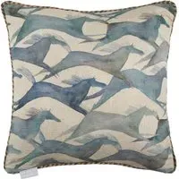 Dakota River Printed Feather Cushion - Blue, Linen