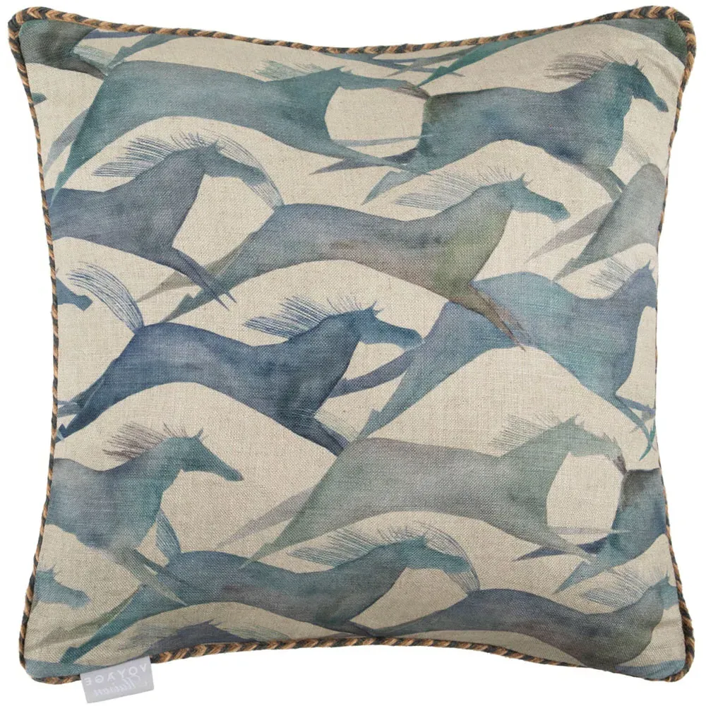 Dakota River Printed Feather Cushion - Blue, Linen image