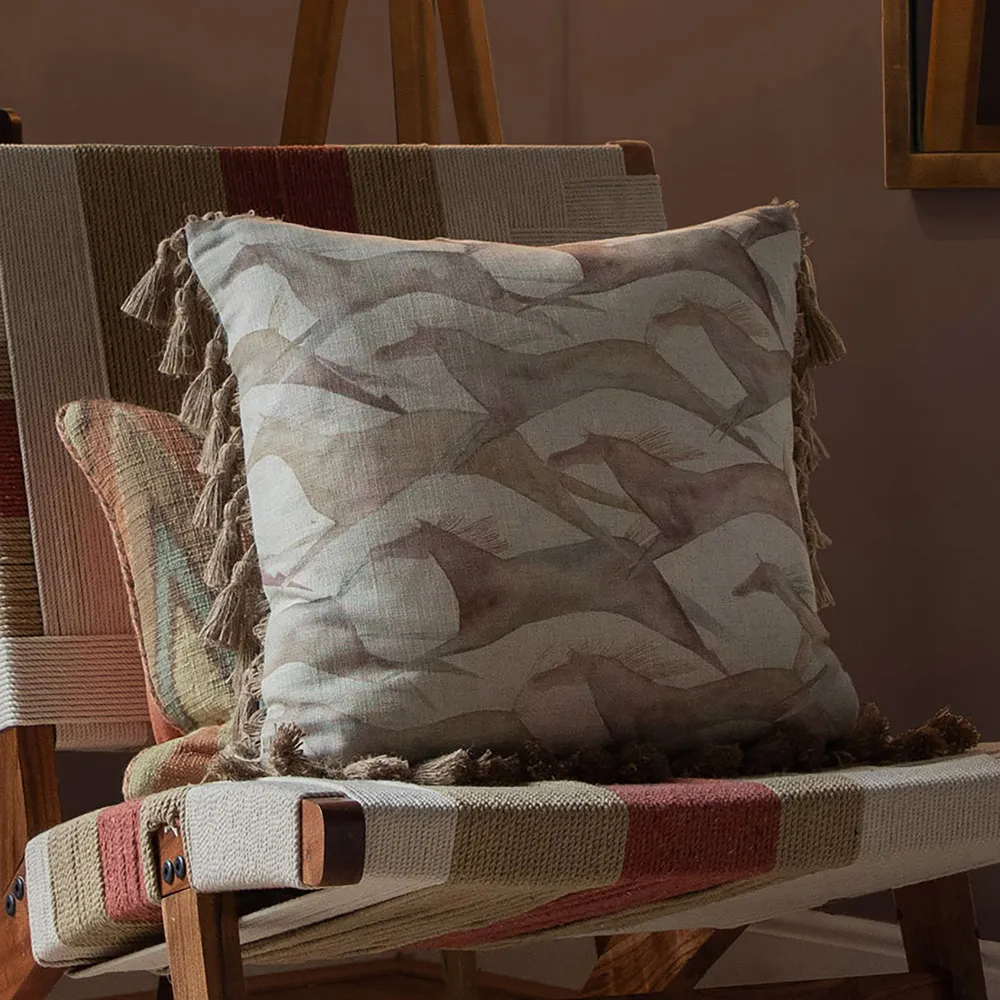 Dakota Sepia Printed Feather Cushion - Cream, Linen