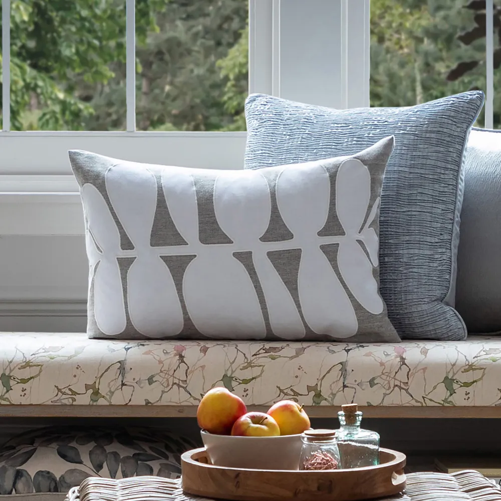 Guava Embroidered Feather Cushion - Grey, Linen