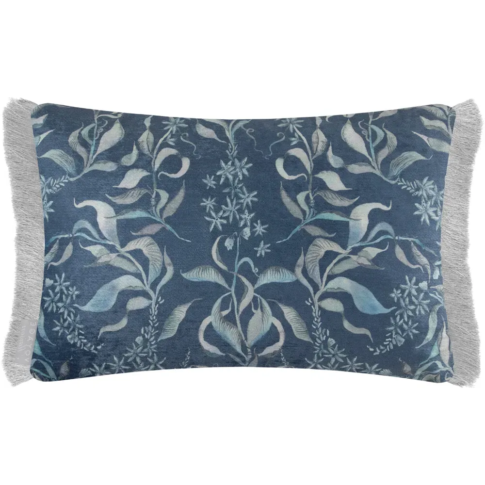 Hettie Feather Cushion with Ruche Trim - Blue