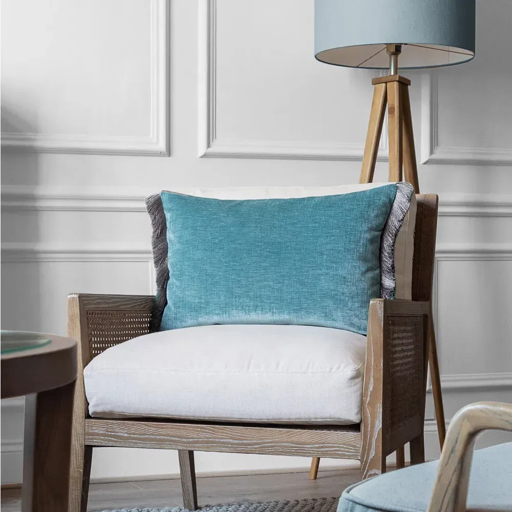 Isernia Feather Cushion - Blue, Chenille