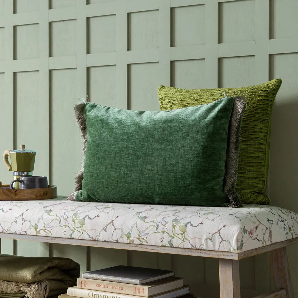 Isernia Feather Cushion - Green, Chenille