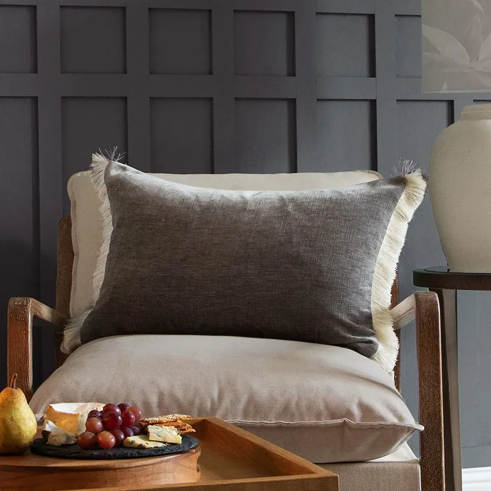 Isernia Feather Cushion - Grey, Chenille