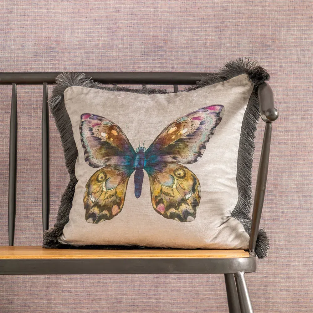 Lenore Silver Printed Feather Cushion 50x50cm - Silver