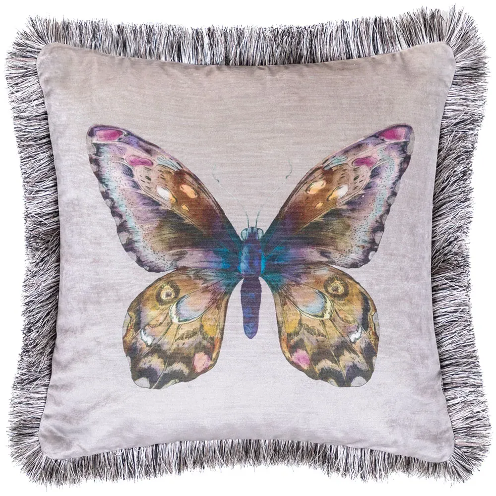 Lenore Silver Printed Feather Cushion 50x50cm - Silver