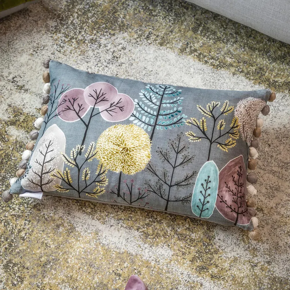 Lyall Feather Cushion with Woodland Print - Grey
