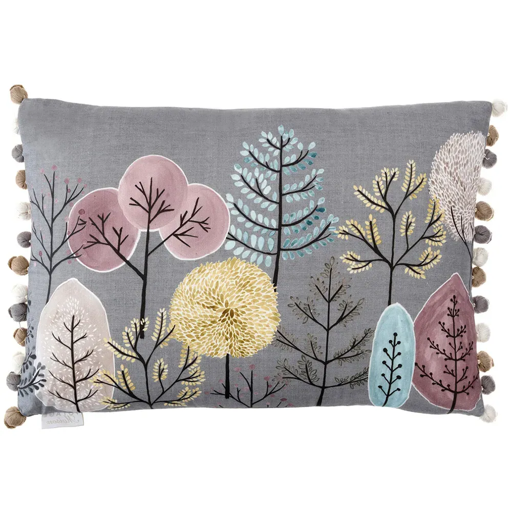 Lyall Feather Cushion with Woodland Print - Grey