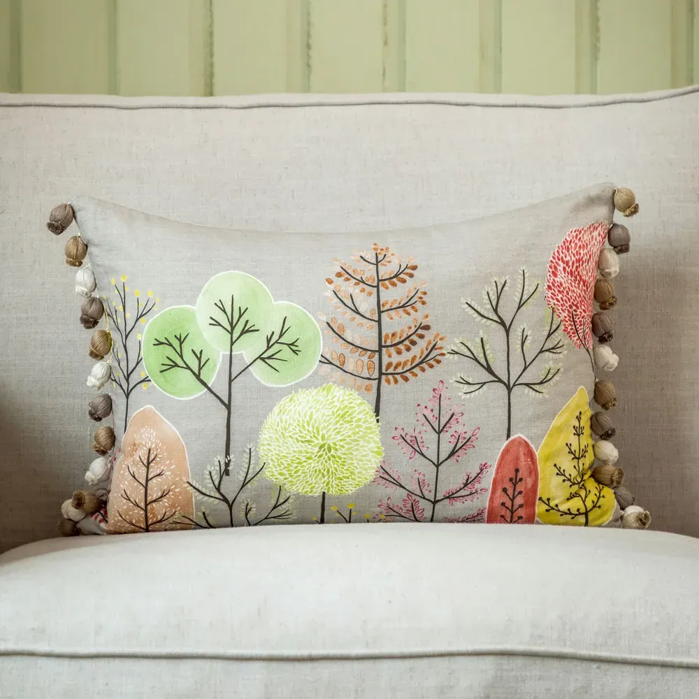 Lyall Feather Cushion with Woodland Print - Orange