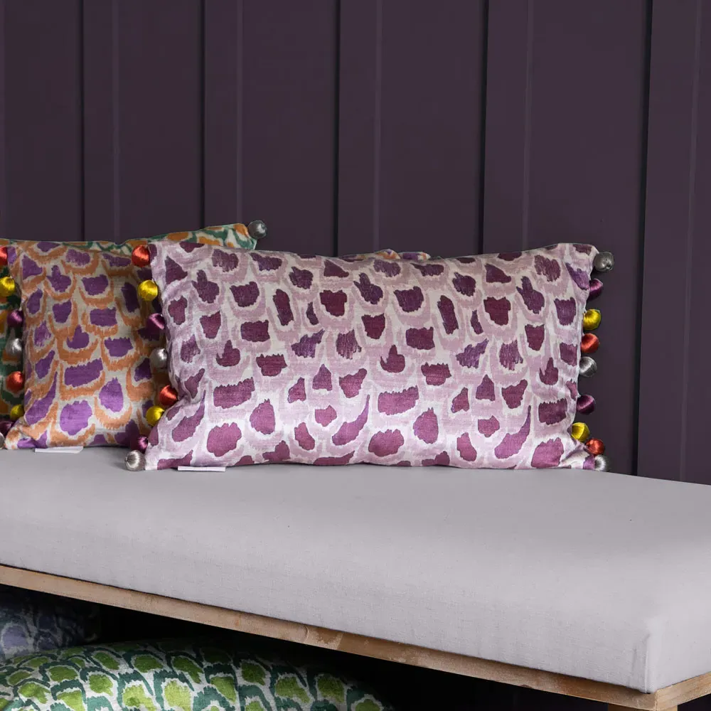 Nada Printed Feather Cushion - Amethyst, Velvet
