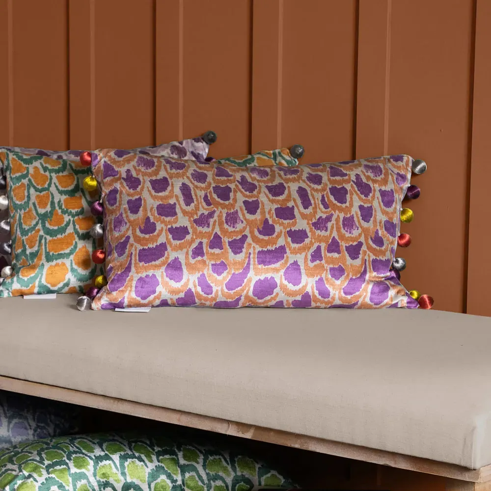 Nada Printed Feather Cushion - Bronze, Velvet
