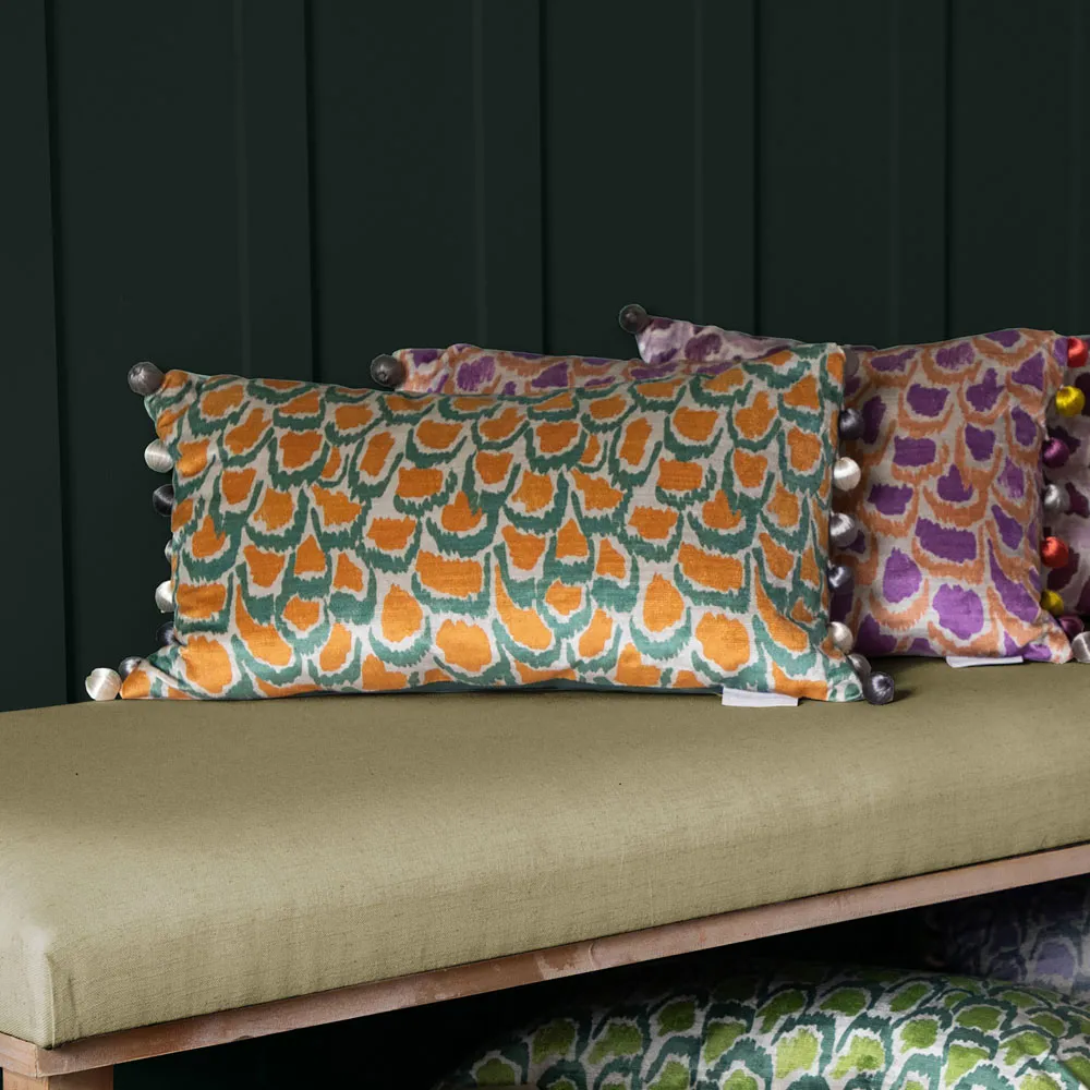 Nada Printed Feather Cushion - Rust, Velvet